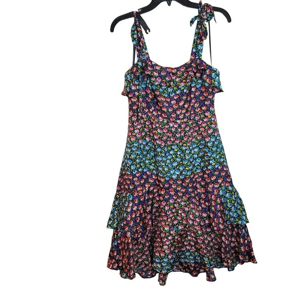 J.Crew Women's Tank Dress Size 4P Multicolor Floral 100% Silk Ruffle Square Neck - Picture 1 of 8